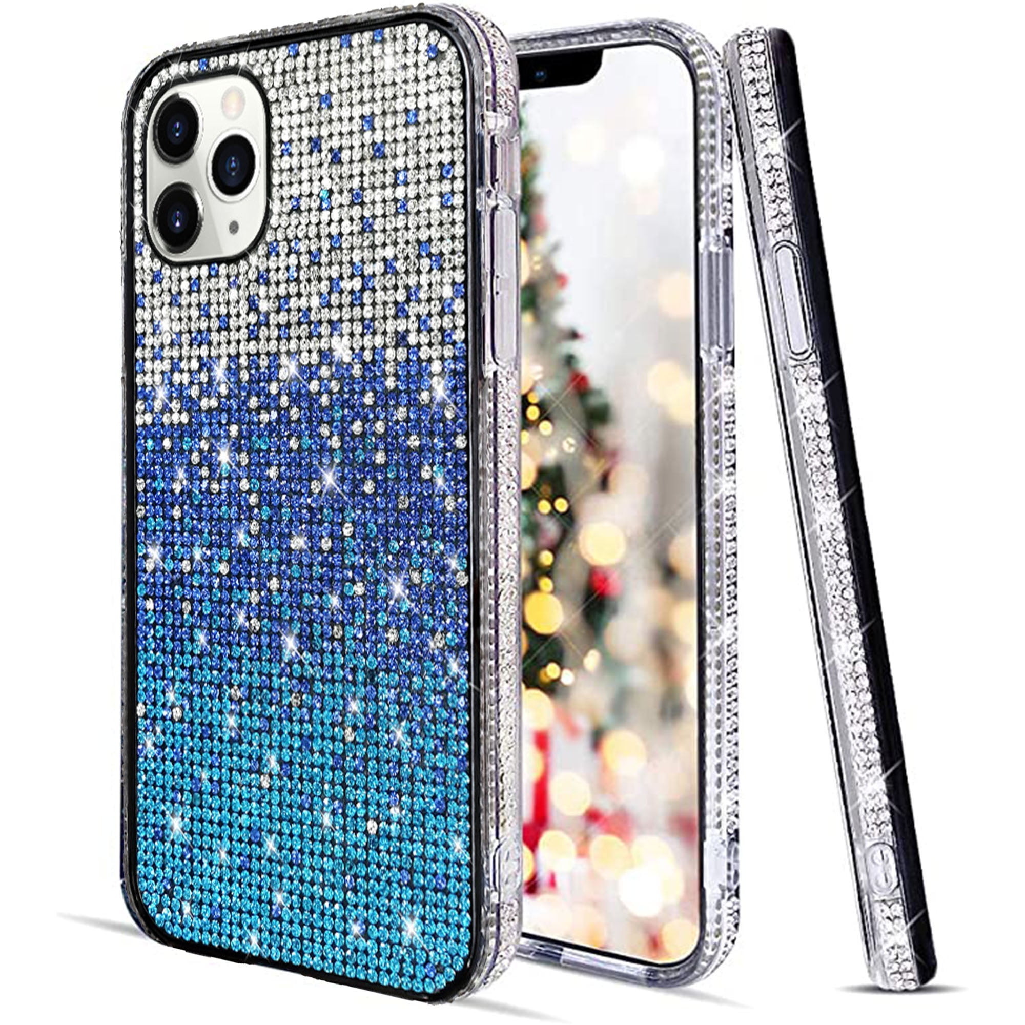Case for iPhone 14 Pro Max 6.7 inch,Bling Diamond Phone Case for Women 3D Crystal Shiny Sparkly Protective Cover with 10 FT Drop Protection \u0026 Electroplate Plating Bumper \u0026 Luxury Fashion Case,Blue